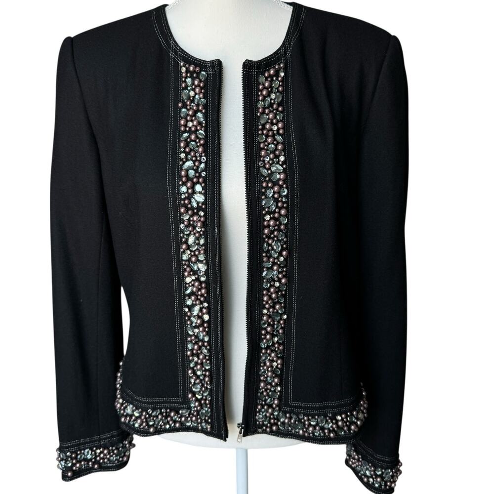 PETER NYGARD Embellished Beaded Black Zip Blazer Jacket Size 12